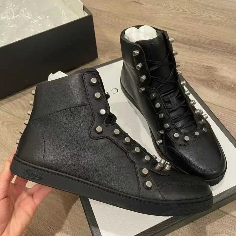 NIB Authentic Gucci Black Studded High-Top Sneakers